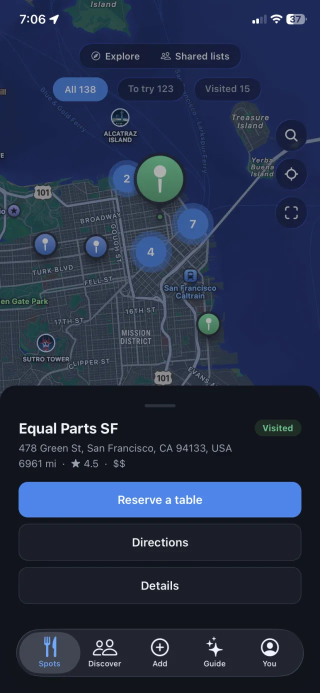 Your map: Tap the pin. Book the table.